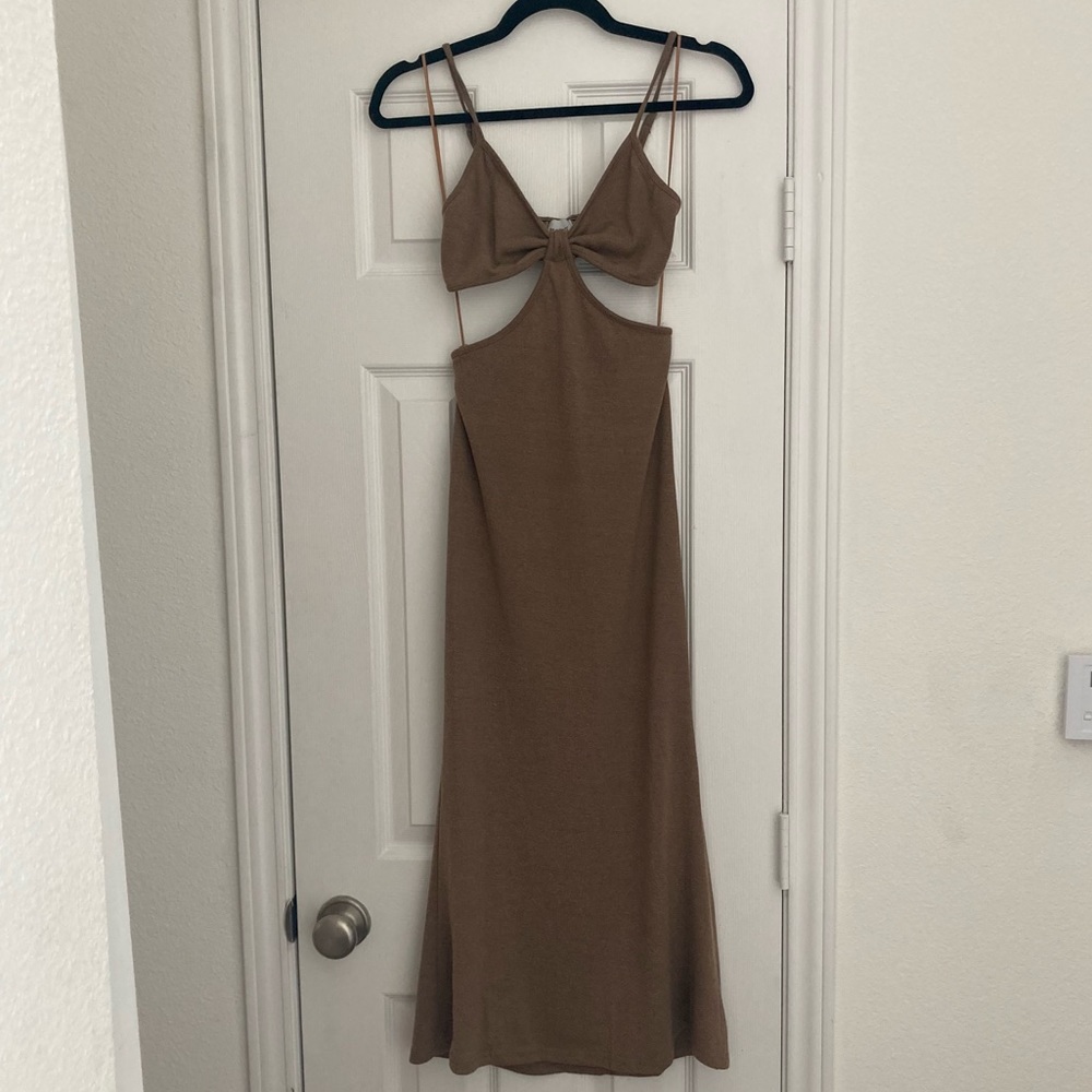 Tan cutout midi dress